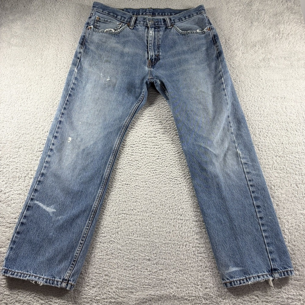 Vintage Levi 505 Jeans Mens 36x30 (Fits 33x28) Medium Wash Fading Staining Paint